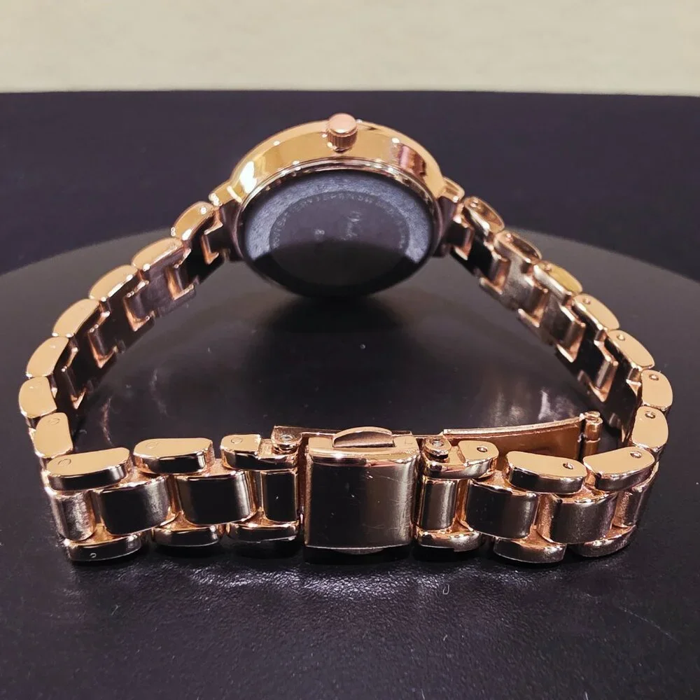 Voulez Vous Rose Gold Pink Crystal Accent Narrow Band Womens Wrist Watch New Bat